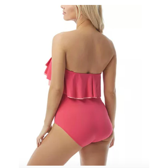 Contours by Coco Reef Pink Agate Ruffle Bandeau One Piece Swimsuit 12 36D - Picture 3 of 7